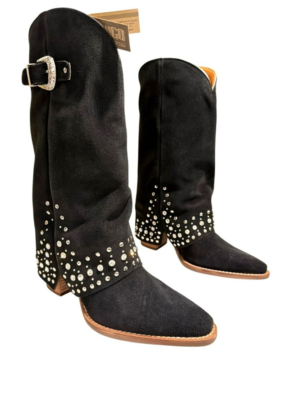 Dingo 1969 Howdy Honey Black Suede Cowboy Rhinestone Boots 7.5 New